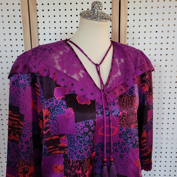 -Vintage Diane Freis Silk 2 Piece Dress Purple Red - Picture 3 of 16